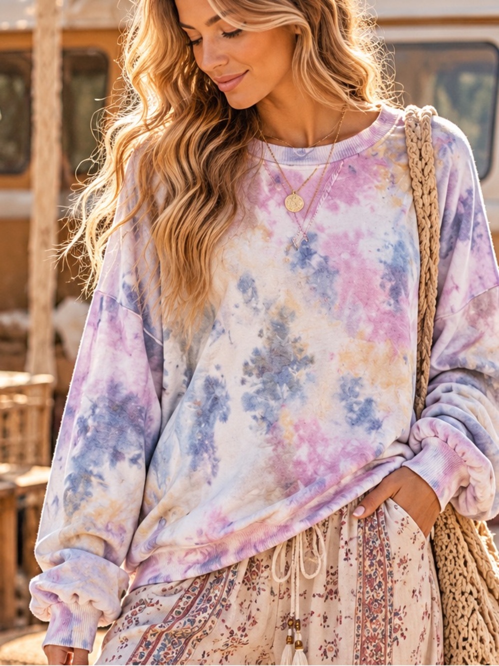 Young Fabulous & Broke NWT pastel Tie-Dye Crewneck Sweatshirt size L